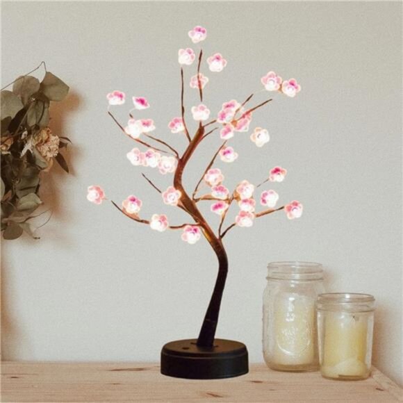 Cherry Blossom Tree Lamp, 18inch 36 Led Bonsai Tree Lights, Battery/USB - Picture 4 of 7